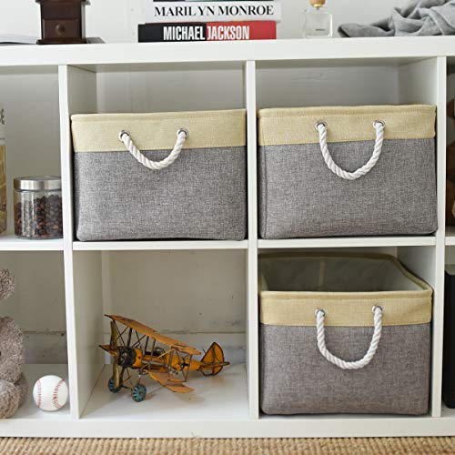 Storage Bins Baskets for Organizing (Gold&Grey / 3PCS/Extra Jumbo - 20.5Lx15.7Wx13.8H)