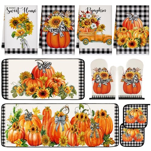 10 Pcs Fall Thanksgiving Pumpkin Kitchen Decor Set Sunflower (Orange / Pumpkin)