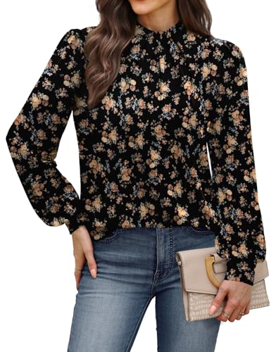 Womens Tops for Teachers Fall Outfits for Women 2026 Long Sleeve Shirts Blouses Work School Outfits for Teachers Outfits Fall Clothes Fashion Clothing Trendy Ladies Tops Rose Floral L (01 - Rose Floral / Large)