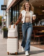 Luggage Sets with Spinner Wheels (3 piece set(BP) / WHITE-BROWN)