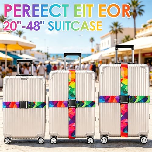 4 Pack Luggage Straps for Suitcases Adjustable Luggage Belt Suitcase Strap Travel Bag Accessories (Colorful Geometry(4 Pack))