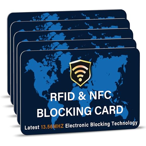 5 Pack RFID Blocking Card for Credit Debit ID Card (Blue WM)
