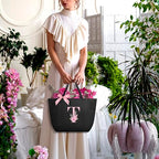 Tote Bag, A-Z Initial Monogrammed Waterproof Tote Bag, Bridesmaid Gifts for Women, Black and Pink (T, Black) (Black)