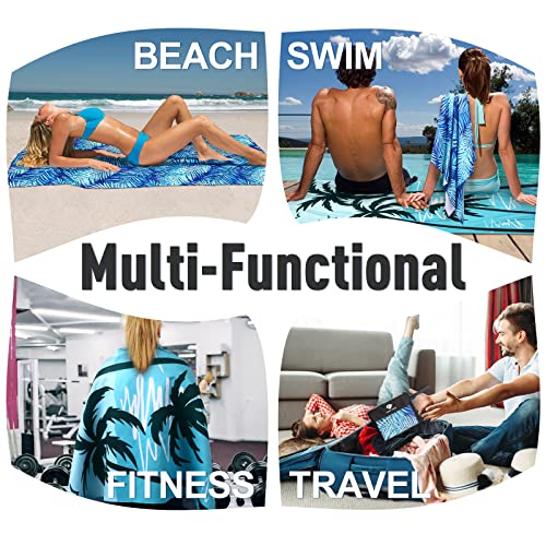 2 Pack Microfiber Beach Towel (2 Pack- Blue Leaves/Coconut Tree / 75”x 35”)