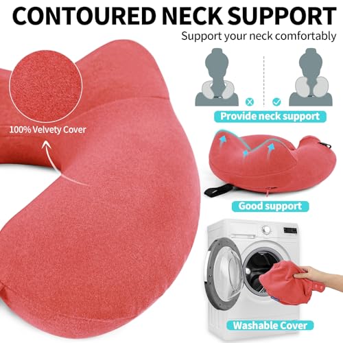 2 Pack Inflatable Travel Neck Pillows for Airplanes (Rose Pink)