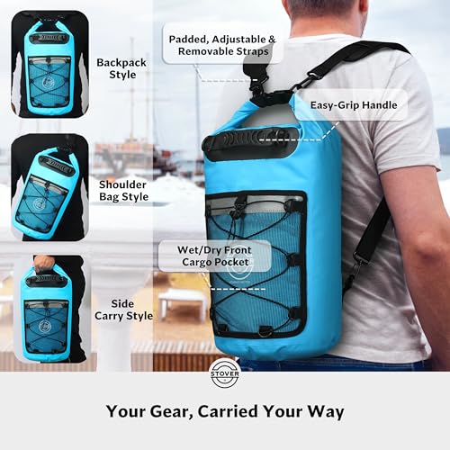 5/10/25/30/40L Waterproof Dry Backpack & Phone Case- Large Floating Dry Bag for Kayaking, Travel, Hiking, Fishing, Camping, Motorcycles & Beach, Heavy-Duty Roll Top Men/Women (Blue) (25l+ Blue / 25L)