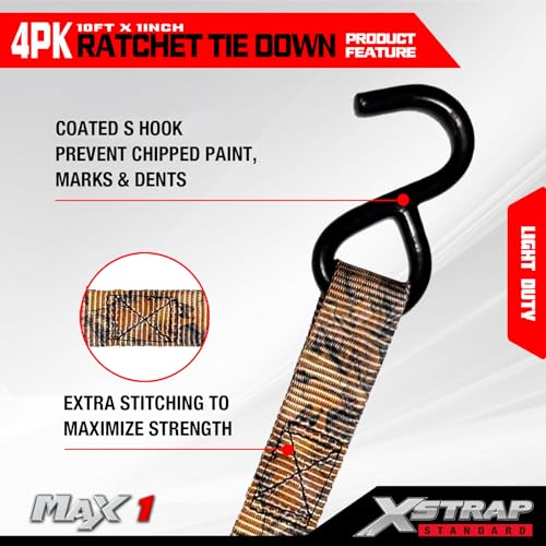 4 Pack Ratchet Tie Down Straps (4PK-1Inch / Camouflage)