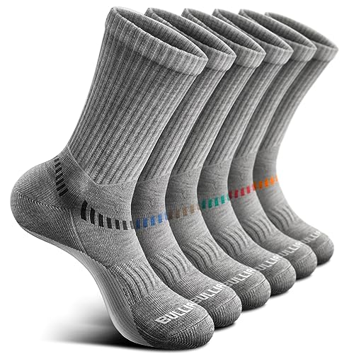 Men 6 Pack Athletic Compression Crew Socks for Running Gym Sports (11-13 / Gray Heather 3738)