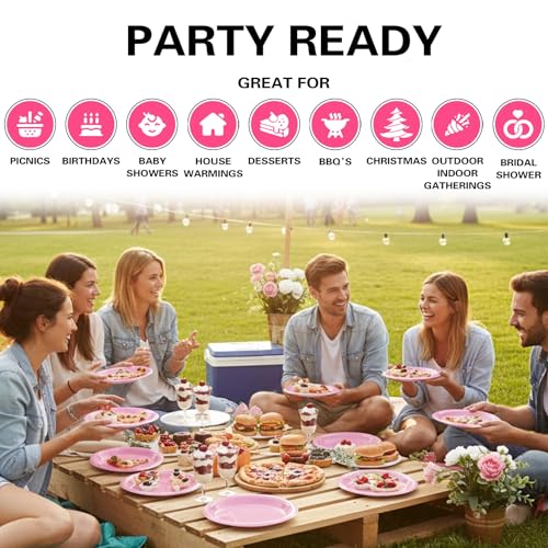 100 Pcs 10 Inch Pink Plastic Plates (Pink / 100 Pcs)