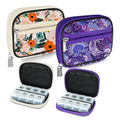 Weekly Travel Pill Organizer Cute Pill Case with 7 Day Pill Box (2 Cases + 2 Boxes / C. Bloom 01 + Purple 01)