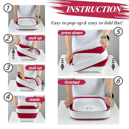 2.6 Gal Collapsible Baby Bottle Wash Basin with Drain Plug (Magenta)