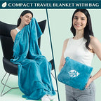 Compact 2-in-1 Travel Blanket Pillow for Airplane Flight, Teal Blue (Teal Blue / 65 x 40 inches)