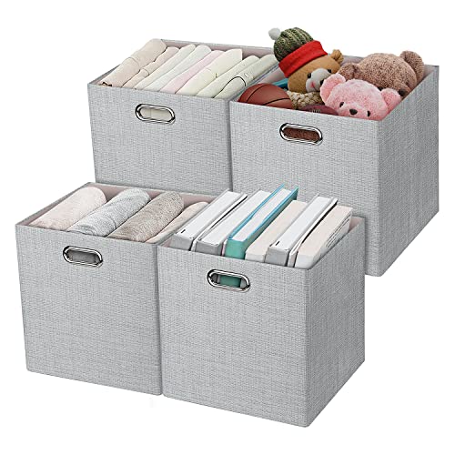 11 Inch Cube Storage Bins for Organization (11×11×11/4pcs / Silver Grey)
