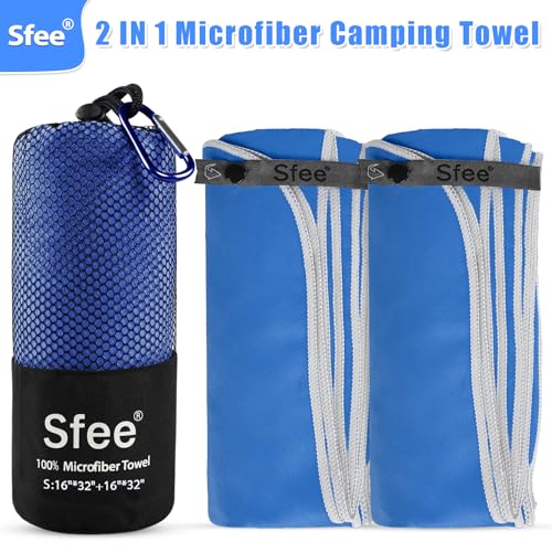 2 Pack Microfiber Travel Towel (S 32" x 16"+ 32" x 16" / Dark Blue)