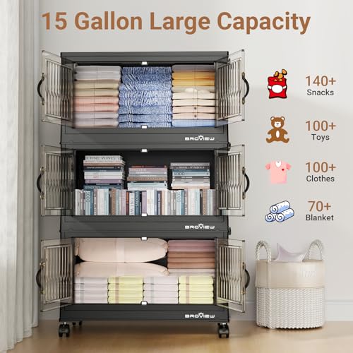 300Qt Stackable Storage Bins with Lid (Black / 60QT-5Pack)