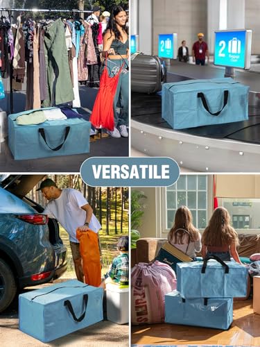 4 Pack Extra Large Moving Bags with Backpack Straps & Handles (Dusty Blue / 4 Pack)