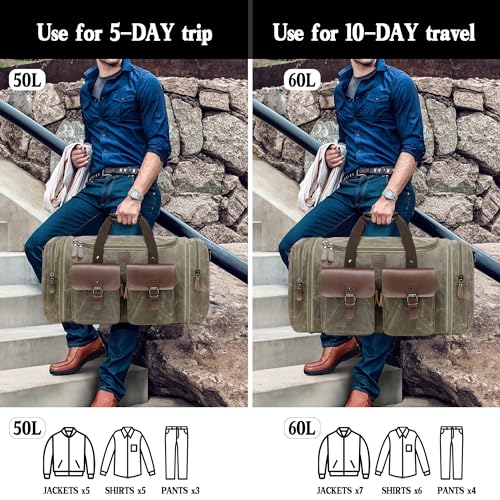 Waxed Canvas Duffle Bag for Men (Vintage Grey / X Large-60L)
