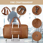 3PCS Faux Leather Weekender Bag for Women Men Travel Bag Overnight Bags (Light Brown)