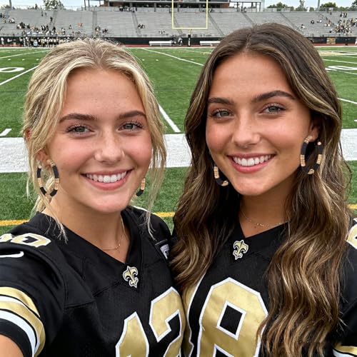 Game Day Earrings Football Baseball Earrings for Women Sports Team Heishi Hoop Earring Football Accessories Outfits Cheer Mom Essentials Fall Sports Must Haves Cheer Gifts (Black Gold)