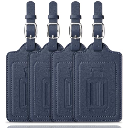 Leather Luggage Tags for Suitcases (Blue / 4 Pack)