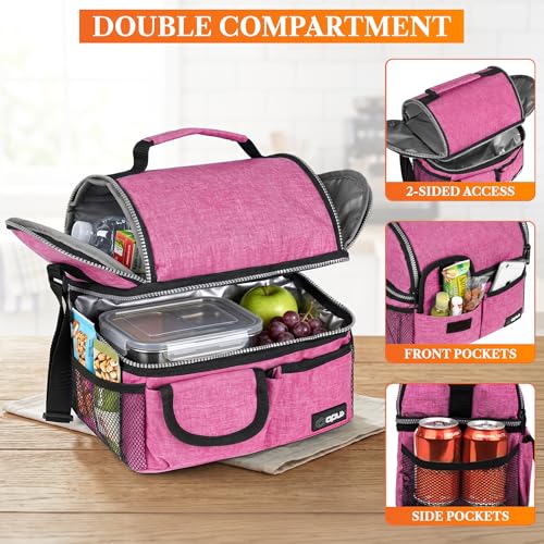 Insulated Lunch Bag Women Men (Heather Pink)