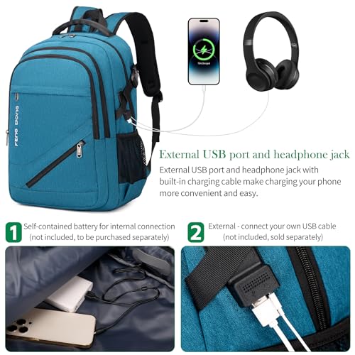 17.3 inch Large Laptop Backpack Durable Waterproof Travel College Backpack Bookbag for Men & Women Business Backpack with USB Charging Port and Headset Port Light Teal (A3-teal)