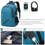 17.3 inch Large Laptop Backpack Durable Waterproof Travel College Backpack Bookbag for Men & Women Business Backpack with USB Charging Port and Headset Port Light Teal (A3-teal)