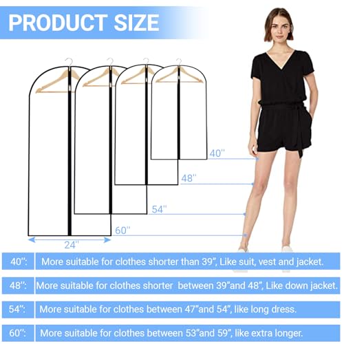 Garment Bags for Hanging Clothes 24" x 54"Coat Covers for Closet Foldable Washable Dress Bags for Hanging Clothes for Long Dress Dance Costumes Suits Gowns Coats (Black / 24''X55'')