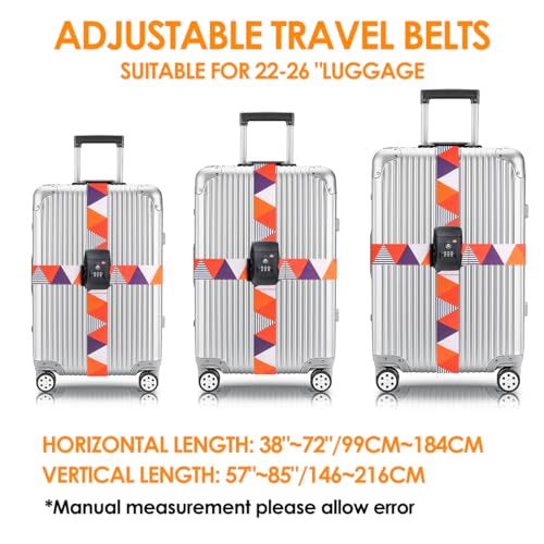 TSA Adjustable Travel Luggage Strap Suitcase Belt Travel Bag Accessories 1.96 in W x 6.23 ft L (Brilliant Triangle-With TSA Lock)