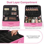 Makeup Case Large Makeup Bag Professional Train Case Travel Cosmetic Organizer Brush Holder Waterproof Makeup Artist Storage Box (Large / Rose Pink)