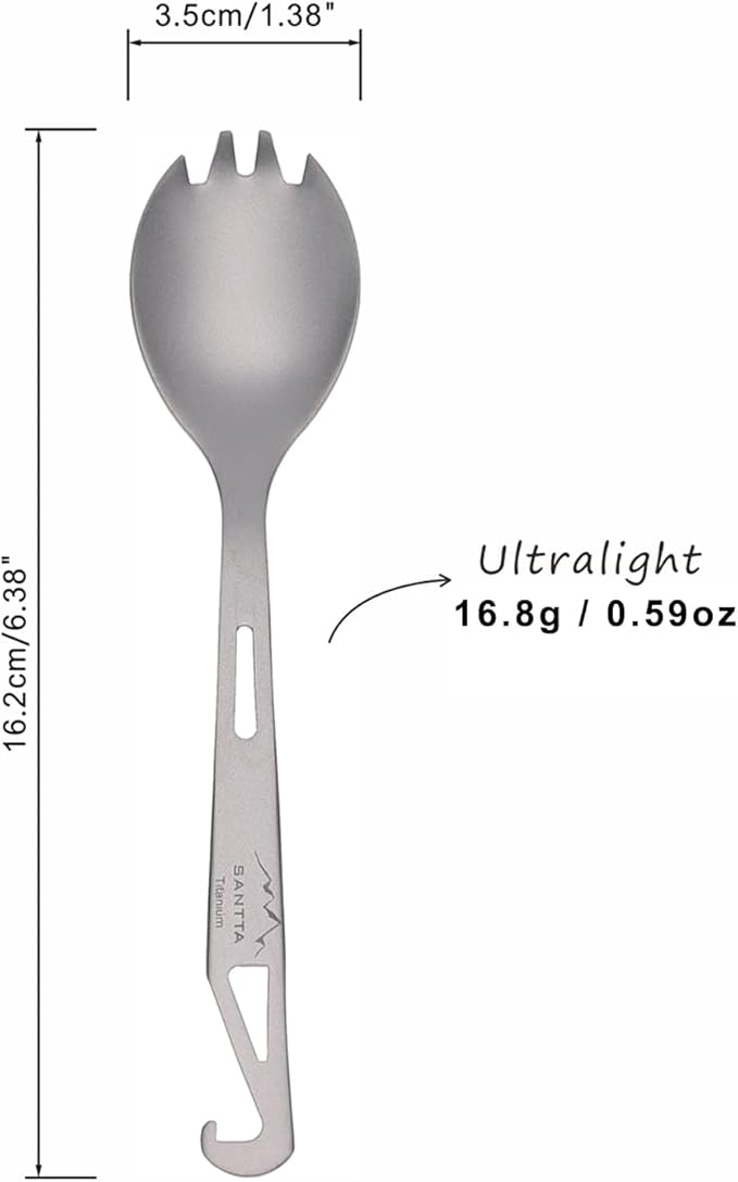 SANTTA Titanium Camping Spork Set of 2 Piece, Spoon Fork and Bottle Opener 3 in - Image 6