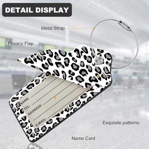 2Pack Luggage Tags for Suitcases (Gray Leopard Print)