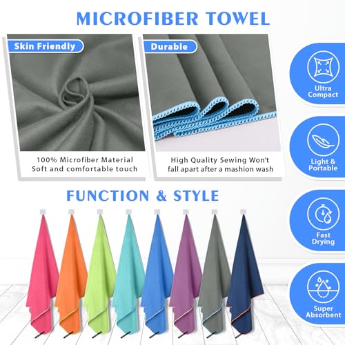 2 Pack Microfiber Camping Towels (Grey / L: 48" x 28"+24" x 12")