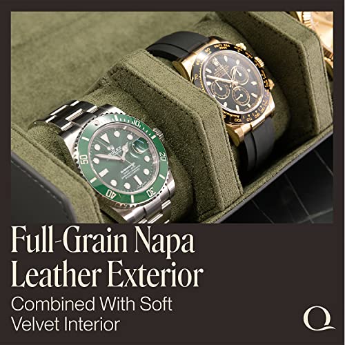 Leather Watch Roll Travel Case for 3 Watches (3 - Grey / Green)