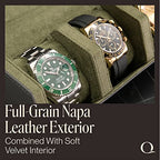Leather Watch Roll Travel Case for 3 Watches (3 - Grey / Green)