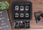6 Slot Leather Watch Box with Valet Drawer (6 Slot - Black / Grey)