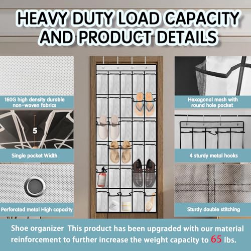 30 Compartment Breathable Mesh Pocket Over the Door Hanging Over the door shoe organizer Shoe rack Over door shoe organizer Hanging shoe organizer (White)