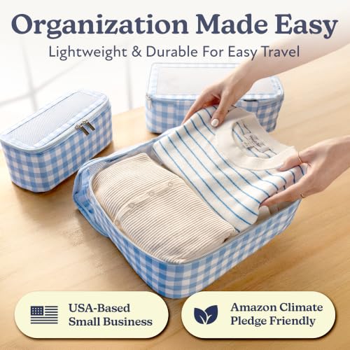 TSA Friendly Packing Cubes for Carry On (1. Blue Gingham / 4 Pack (Standard))