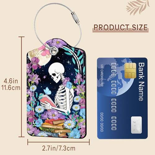 2 Pcs Book Skull Luggage Tags for Suitcase (Funny-book-skull)