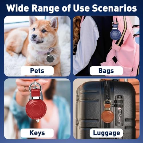Leather Holder Keychain for AirTag 2nd Gen (A9-Black/Dark Blue/Red/Vintage)