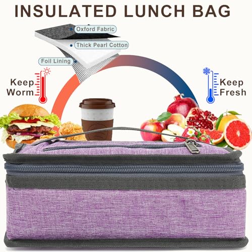 Small Insulated Lunch box Portable Soft Bag Mini Cooler Thermal Meal Tote Kit with Handle for Work & School (Purple)