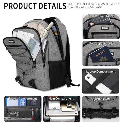 Grey Backpack for Men Women (D6-grey / 15.6 Inch)