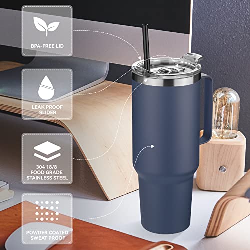 40 oz Stainless Steel Tumbler with Handle (Navy Blue / 40 Ounces)