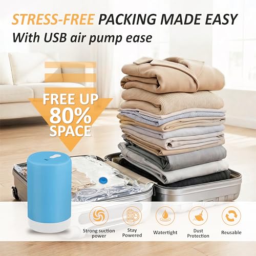 Travel Vacuum Storage Bags with Rechargeable Cordless USB Pump (Combo)