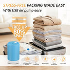 Travel Vacuum Storage Bags with Rechargeable Cordless USB Pump (Combo)