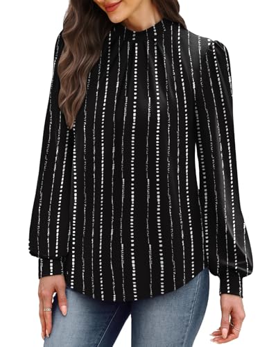 Business Casual Outfits for Women Tops for Teachers Fall Outfits Long Sleeve Shirts for Women Work Office Plus Size Fall Clothes Fashion Clothing 2026 Must Haves Black Striped XL (02 - Black Striped / X-Large)