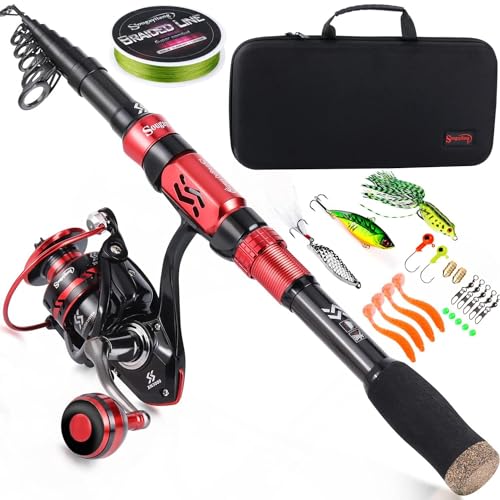 Fishing Rod and Reel Combo Set with Telescopic Fishing Pole Fishing Accessories and Carrier Bag for Saltwater Freshwater (1.8M/5.91FT Rod with 2000 Reel / Full Kits With Bag)