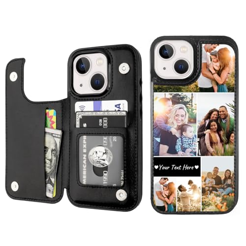Custom Wallet Phone Case for iPhone 14 (Black-D / iPhone 14)