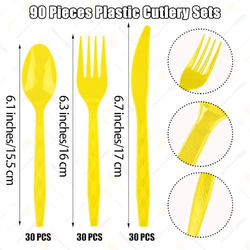 90 Pieces Yellow Plastic Cutlery Set (Yellow)
