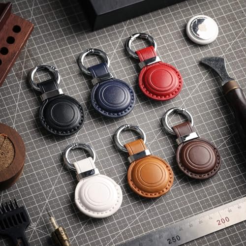 Genuine Leather Keychain Holder Compatible with AirTag ([2 Pack] Dark Red)
